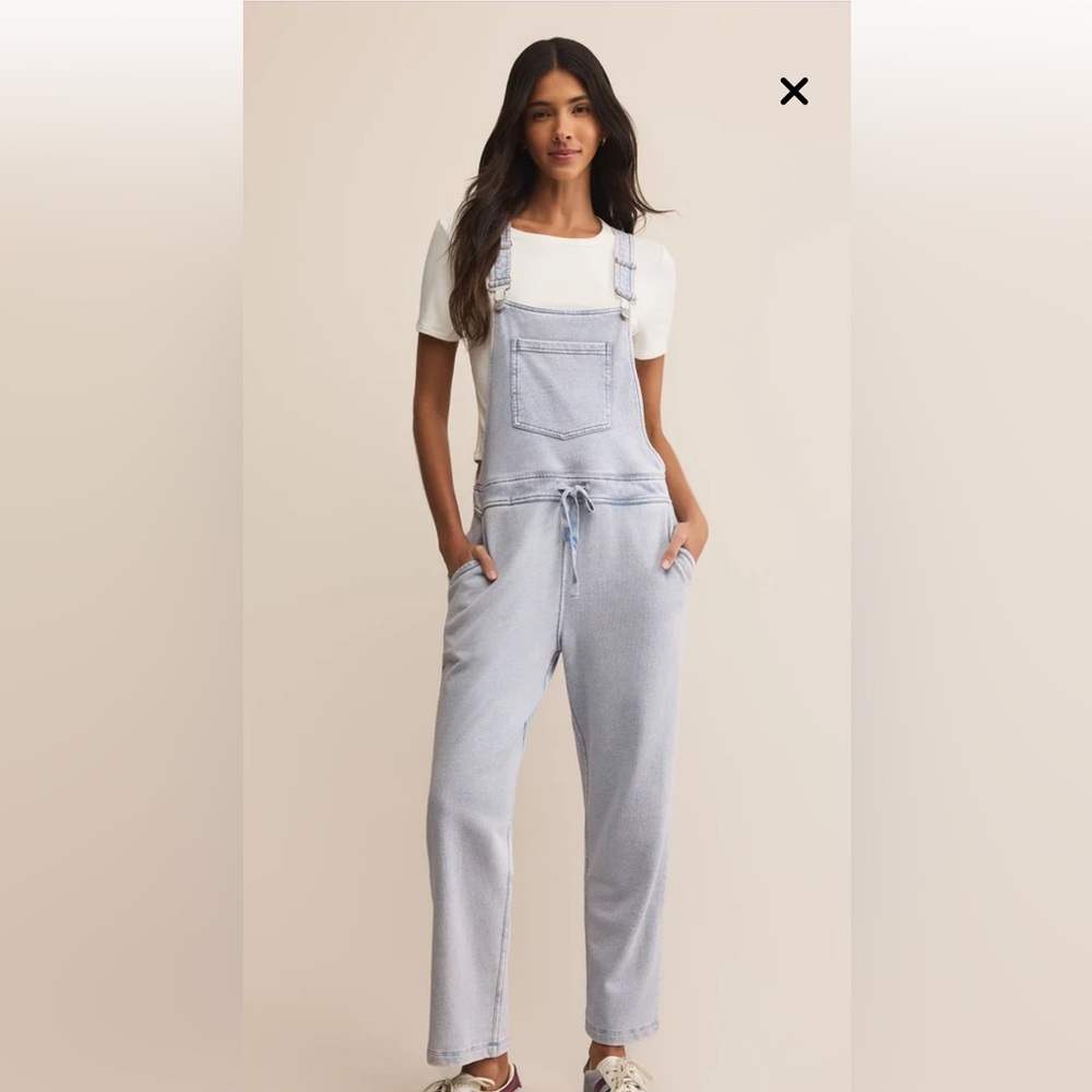 Z supply knit denim overalls washed indigo - Picture 2 of 5